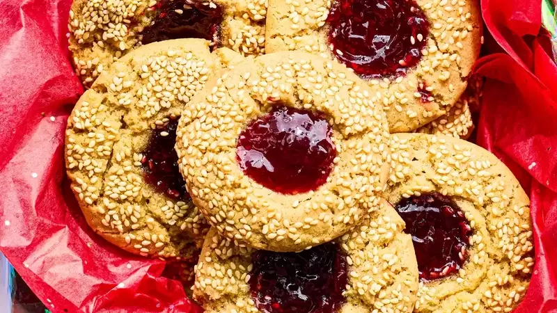 Delectable Tahini Thumbprint Cookies with Raspberry Jam