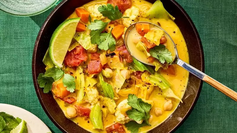 Flavorful Cabbage Soup with Coconut Milk and Chickpeas