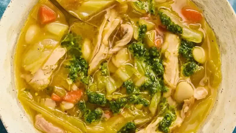 One-Pot High-Protein Chicken, Cabbage & White Bean Soup