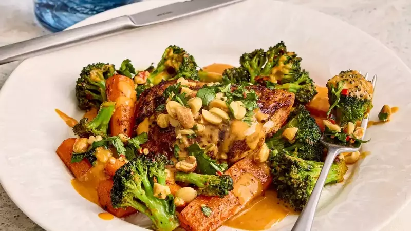 Sheet-Pan Thai Red Curry Chicken with Peanut-Lime Sauce: A Flavorful Weeknight Meal