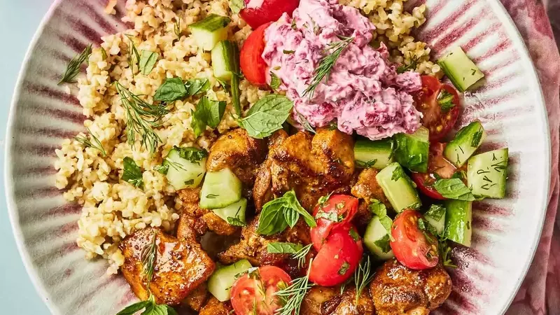 Flavorful Chicken Shawarma Bowls with Beet Tzatziki