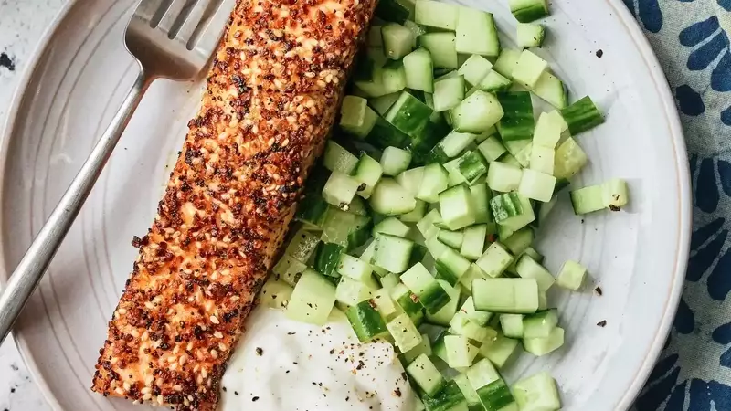 Flavorful Salmon with Everything Bagel Seasoning and Yogurt Sauce