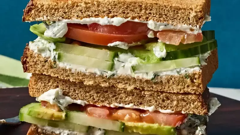 Refreshing Cucumber, Avocado, Tomato & Goat Cheese Sandwich