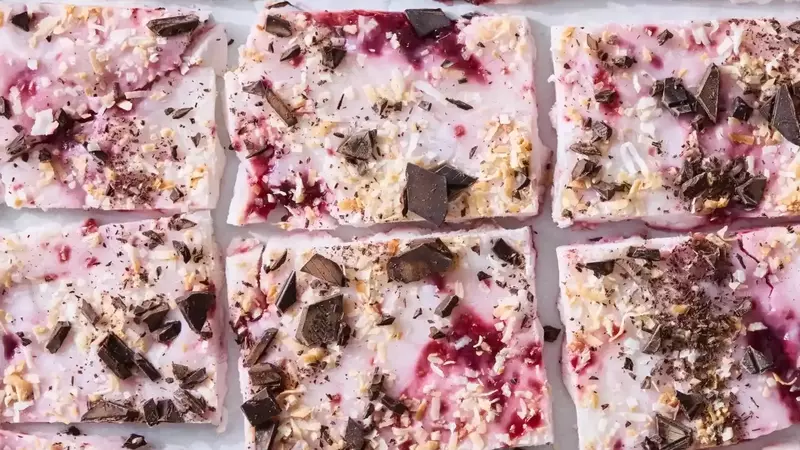 Frozen Raspberry Chocolate Coconut Yogurt Bark