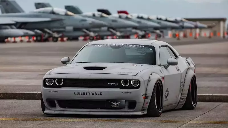 Liberty Walk Transforms Dodge Challenger with Fighter Jet Livery