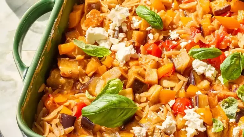 Hearty Roasted Vegetable and Orzo Bake